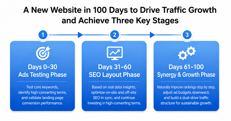 A New Website in 1O0 Days to Drive Traffic Growth and Achieve Three Key Stages