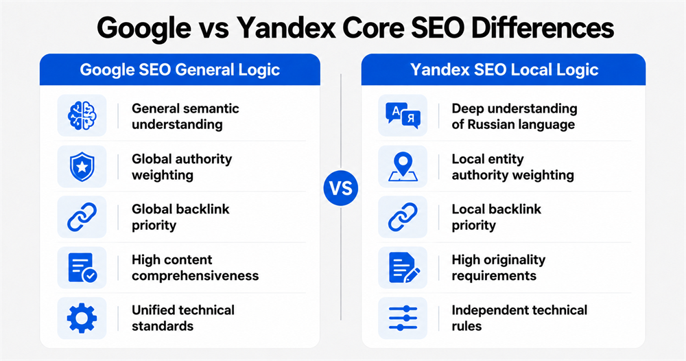 Google vs Yandex Core SEO Differences