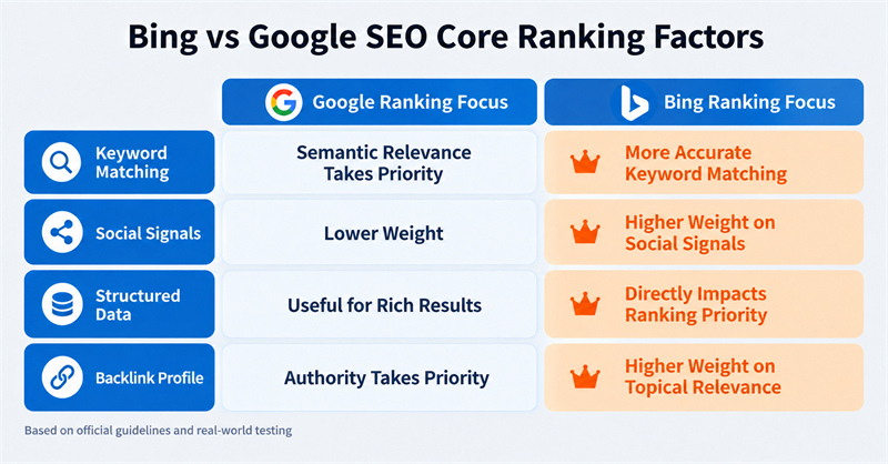 Bing vs. Google SEO: A Comparison of Core Ranking Factors Bing vs. Google SEO: A Comparison of Core Ranking Factors