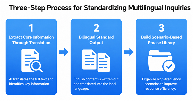 Three-Step Process for Standardizing Multilingual Inquiries Three-Step Process for Standardizing Multilingual Inquiries