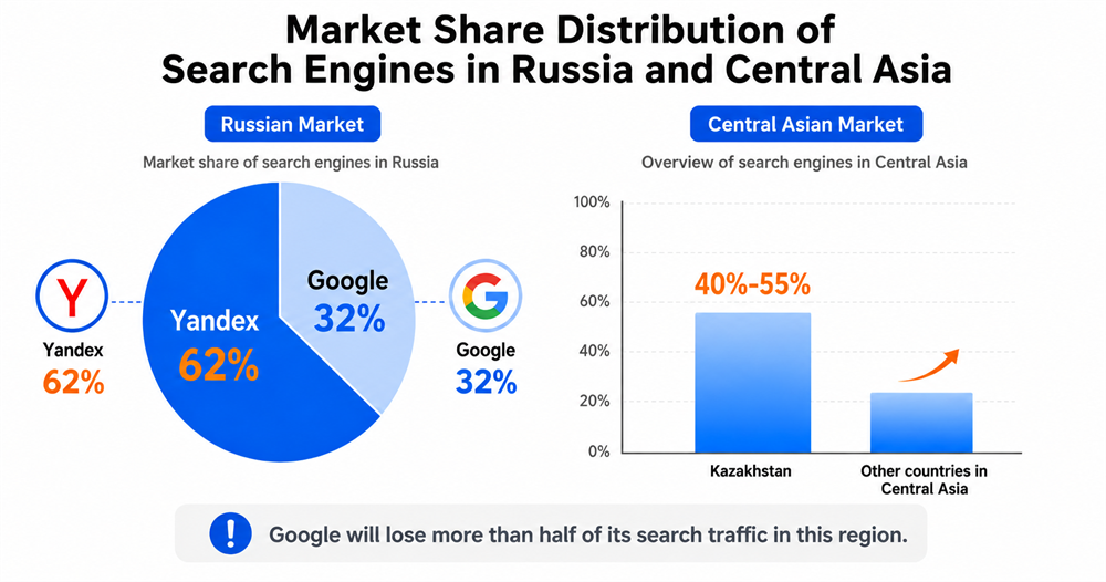 Market Share Distribution of Search Engines in Russia and Central Asia